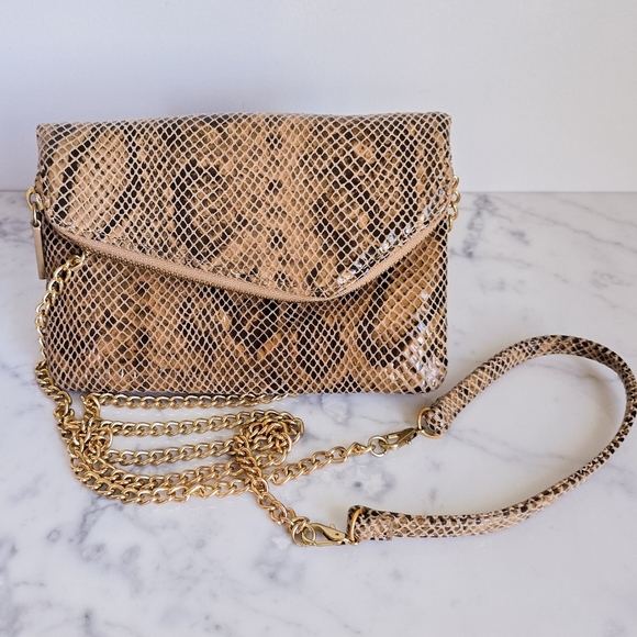 HOBO New Daria Leather Autumn Python Snakeskin Chain Strap Crossbody Purse - Picture 1 of 9